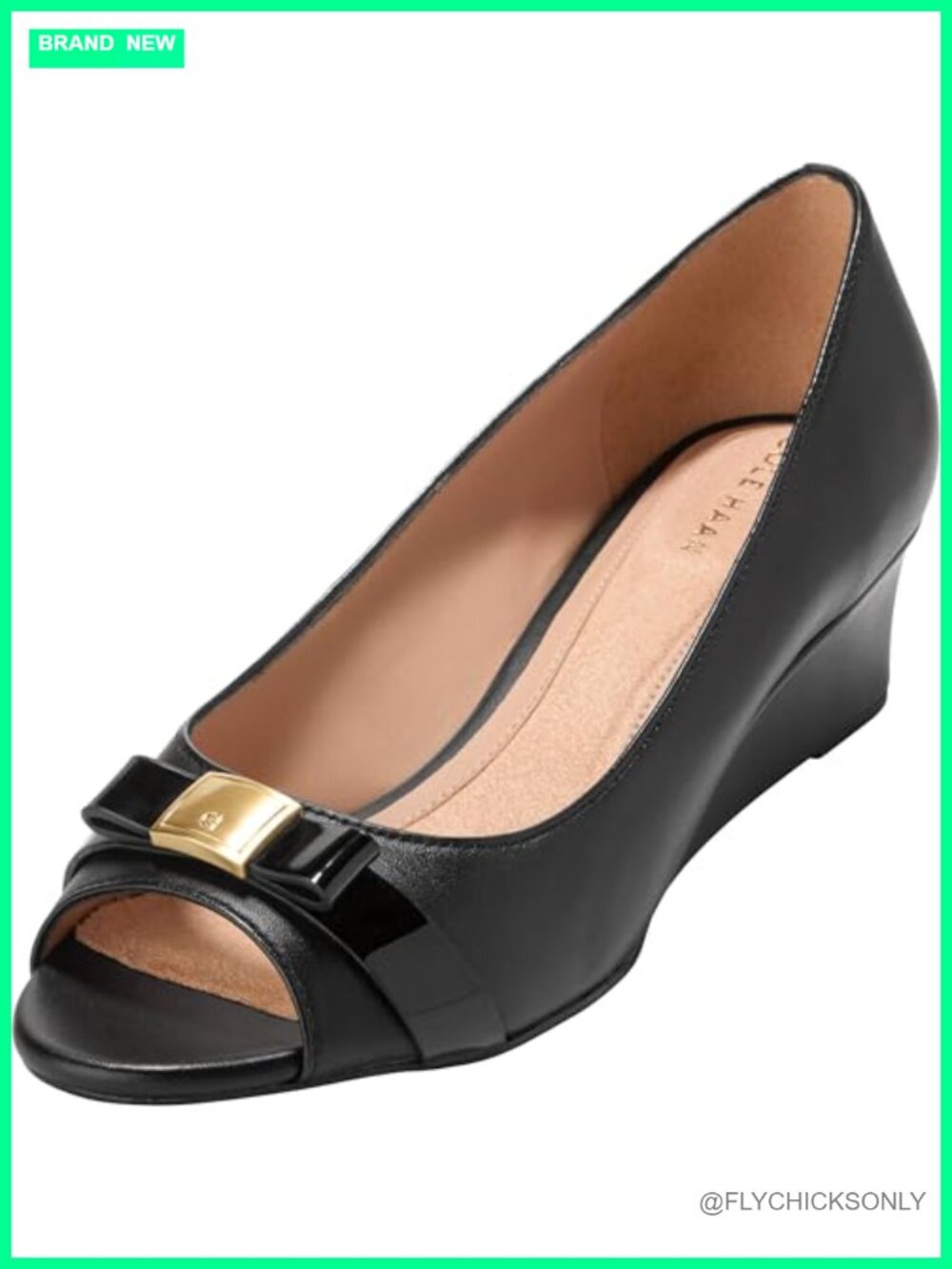 Women's Peep Toe Bow Wedge Leather Pull-On Lightweight Business Casual Shoe